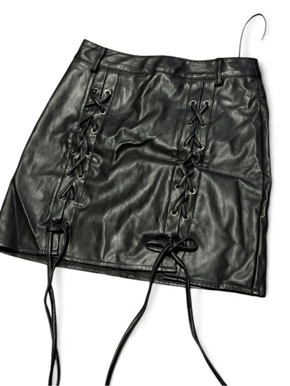 Mary Wyatt London  Faux Leather Lace-Up Skirt